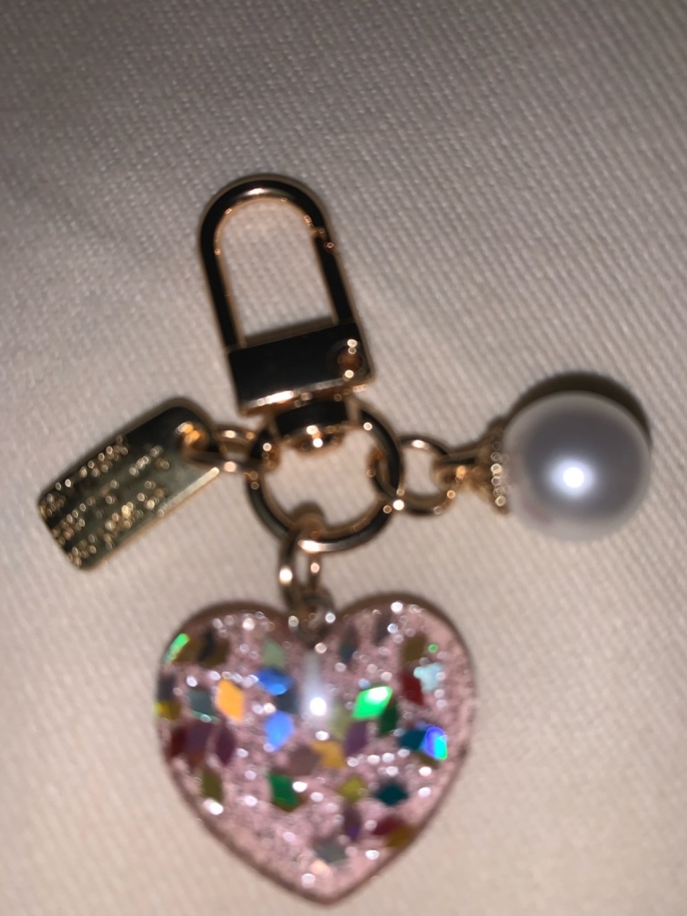 Glitter resin Heart bag/purse keychain w/pearl